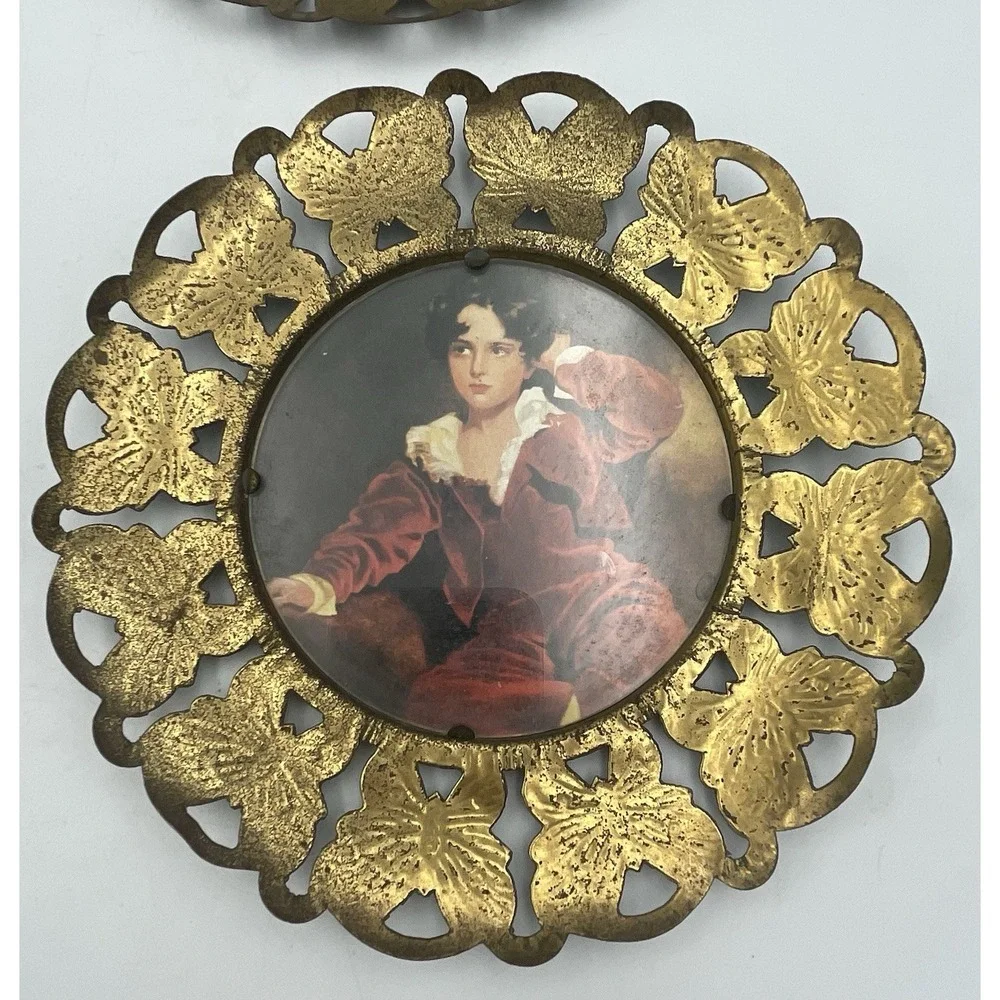 Vtg Butterfly Mini Portrait Wall Decor Brass Set Of 4 Made In England Victorian